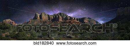 Stock Image - Desert landscape and night sky, Sedona, Arizona, United States. Fotosearch