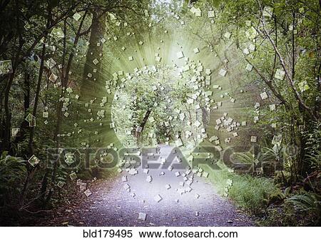Stock Photography - Digital globe exploding in forest. Fotosearch