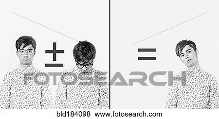 Diptych of Caucasian man with math equation View Large Photo Image Stock Photo - Diptych of Caucasian man with math equation. Fotosearch