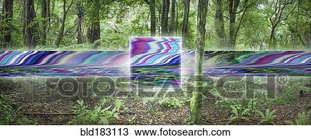 Stock Image - Distorted digital stream in remote forest. Fotosearch