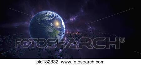 Earth and debris in outer space View Large Photo Image Stock Image - Earth and debris in outer space. Fotosearch