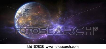 Stock Photo - Earth and galaxy in outer space. Fotosearch