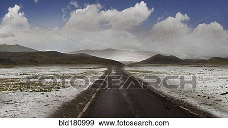 Empty road in snowy rural landscape View Large Photo Image Stock Photo - Empty road in snowy rural landscape. Fotosearch