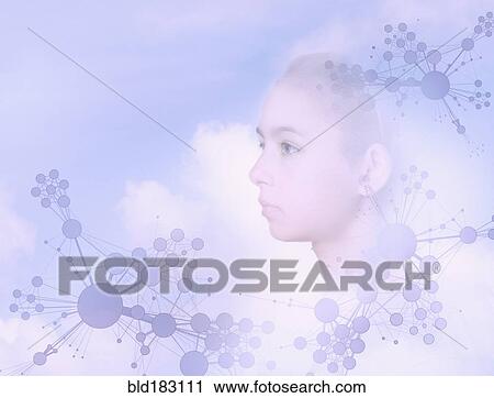 Face of mixed race girl floating in sky with molecule patterns View Large Photo Image Stock Image - Face of mixed race girl floating in sky with molecule patterns. Fotosearch