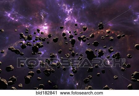Stock Image - Galaxy and debris in outer space. Fotosearch