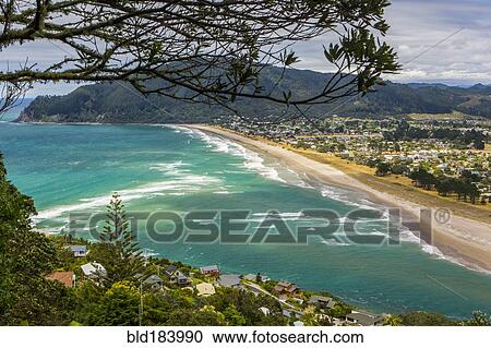 High angle view of beach and Whittianga cityscape, Coromandel, New Zealand View Large Photo Image Stock Image - High angle view of beach and Whittianga cityscape, Coromandel, New Zealand. Fotosearch