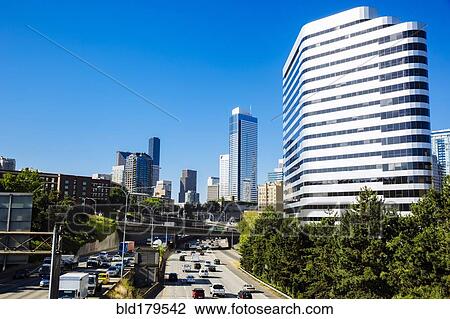 "Highway traffic in Seattle cityscape, Washington, United States" View Large Photo Image Stock Image - "Highway traffic in Seattle cityscape, Washington, United States". Fotosearch