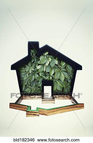 Stock Photograph - House shape filled with plants. Fotosearch