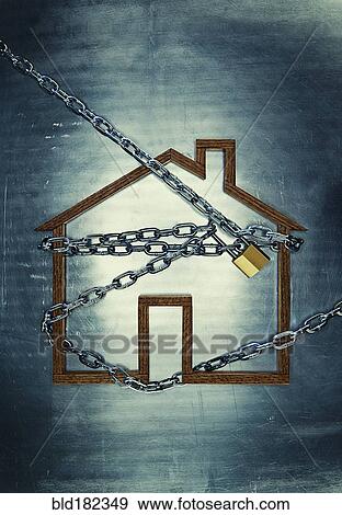 House shape locked in chains View Large Photo Image Stock Photo - House shape locked in chains. Fotosearch