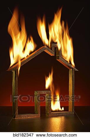 House shape on fire View Large Photo Image Stock Photo - House shape on fire. Fotosearch