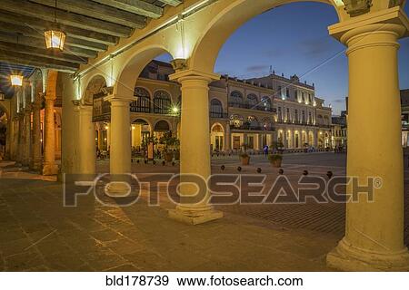 "Illuminated arches in Havana city square, Havana, Cuba" View Large Photo Image Stock Photo - "Illuminated arches in Havana city square, Havana, Cuba". Fotosearch