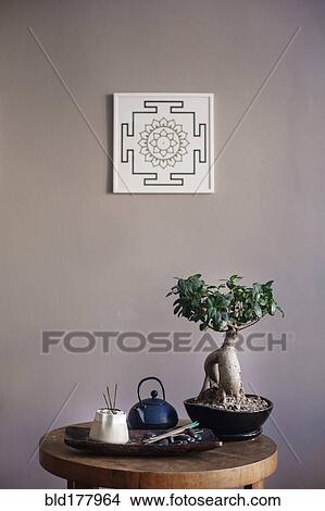 Incense and bonsai tree on table View Large Photo Image Picture - Incense and bonsai tree on table. Fotosearch