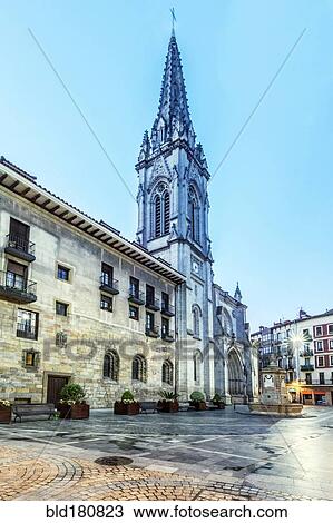 Stock Image - "Low angle view of ornate church, Bilbao, Biscay, Spain". Fotosearch