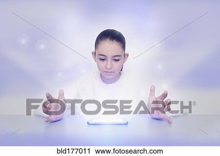 Mixed race girl with glowing digital tablet View Large Photo Image Stock Image - Mixed race girl with glowing digital tablet. Fotosearch