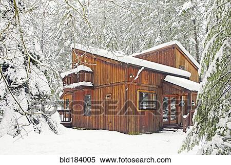 Modern wood cabin in snowy forest View Large Photo Image Stock Photography - Modern wood cabin in snowy forest. Fotosearch