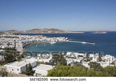 Mykonos cityscape and waterfront, Cyclades, Greece View Large Photo Image Stock Photography - Mykonos cityscape and waterfront, Cyclades, Greece. Fotosearch