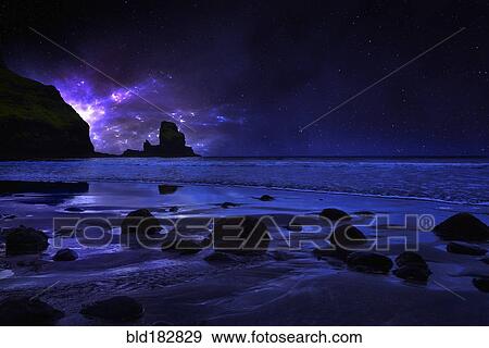 Night sky over rocky Carbost coastline, Isle of Skye, Scotland View Large Photo Image Stock Photo - Night sky over rocky Carbost coastline, Isle of Skye, Scotland. Fotosearch