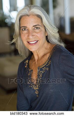 Stock Image - Older Caucasian woman smiling. Fotosearch