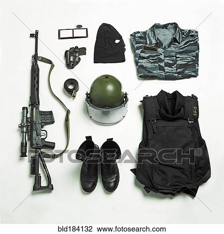 Stock Image - Organized military uniform and equipment. Fotosearch