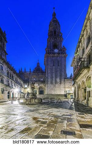"Ornate church and tower with fountain, Santiago de Compostela, A Coruna, Spain" View Large Photo Image Stock Photo - "Ornate church and tower with fountain, Santiago de Compostela, A Coruna, Spain". Fotosearch