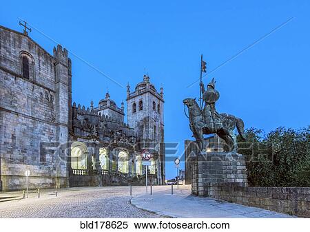 Stock Photography - Porto Cathedral illuminated at night, Porto, Porto, Portugal. Fotosearch