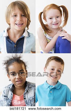 Stock Image - Portraits of smiling children. Fotosearch