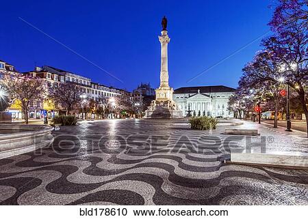 Rossio Square illuminated at night, Lisbon, Lisbon, Portugal View Large Photo Image Stock Image - Rossio Square illuminated at night, Lisbon, Lisbon, Portugal. Fotosearch