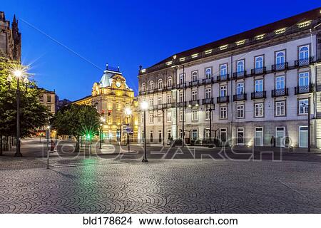 Picture - Sao Bento Station illuminated at night, Porto, Porto, Portugal. Fotosearch