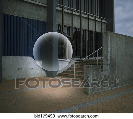 Sphere floating over city stairs View Large Photo Image Stock Image - Sphere floating over city stairs. Fotosearch