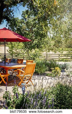 Table and chairs in garden View Large Photo Image Stock Photography - Table and chairs in garden. Fotosearch