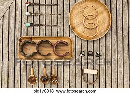 Stock Photo - Trays of bracelets, rings and hair pins. Fotosearch