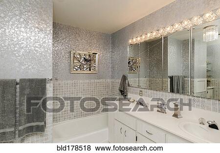 Stock Photo - Vanity and bathtub in modern living room. Fotosearch