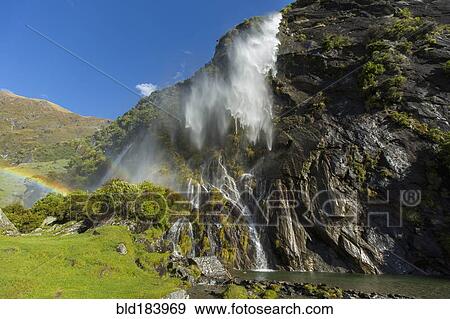 Stock Photo - Waterfall pouring over remote cliff. Fotosearch