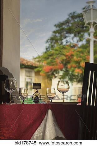 Stock Photography - Wine glasses on restaurant table. Fotosearch