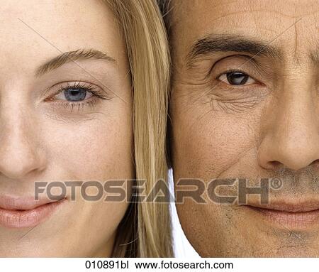 close-up portrait of mature man and young woman smiling View Large Photo Image Stock Image - close-up portrait of mature man and young woman smiling. Fotosearch