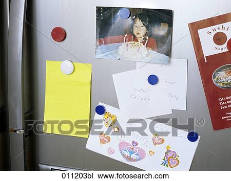 different notes pinned on door of refrigerator View Large Photo Image Stock Image - different notes pinned on door of refrigerator. Fotosearch