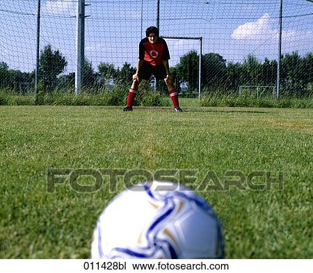 Stock Image - goalkeeper waiting for penalty to be shot. Fotosearch