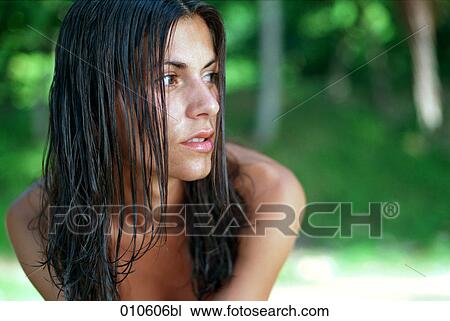 portrait of young woman with wet hair View Large Photo Image Stock Image - portrait of young woman with wet hair. Fotosearch