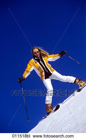Stock Image - woman doing the snowplough. Fotosearch