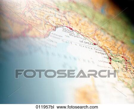 Stock Image - detail of map showing the Italian Riviera. Fotosearch