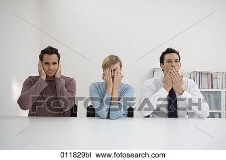 three office workers doing hear no evil see no evil speak no evil View Large Photo Image Stock Image - three office workers doing hear no evil see no evil speak no evil. Fotosearch