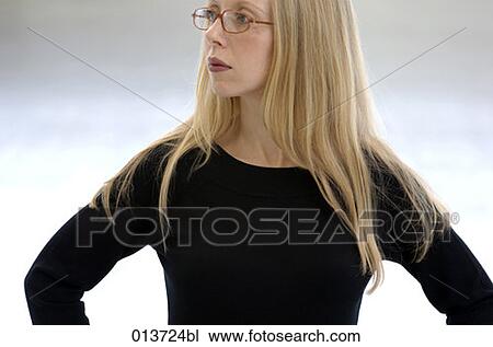 Stock Image - blond woman with glasses. Fotosearch