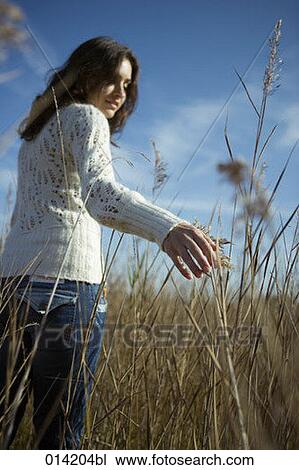 young woman walking through autumnal field of reeds View Large Photo Image Stock Image - young woman walking through autumnal field of reeds. Fotosearch