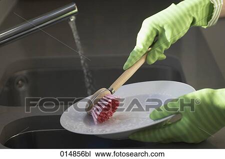close-up of woman washing up wearing rubber gloves View Large Photo Image Stock Image - close-up of woman washing up wearing rubber gloves. Fotosearch