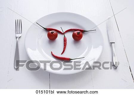 face formed from chilis and tomatoes on plate View Large Photo Image Stock Image - face formed from chilis and tomatoes on plate. Fotosearch