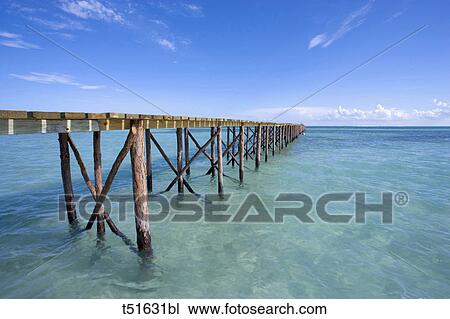 Stock Image - Dock stretching towards the horizon in Abaco, Bahamas. Fotosearch