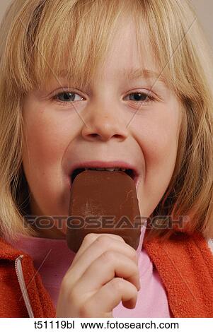 Stock Image - Girl eating ice cream. Fotosearch
