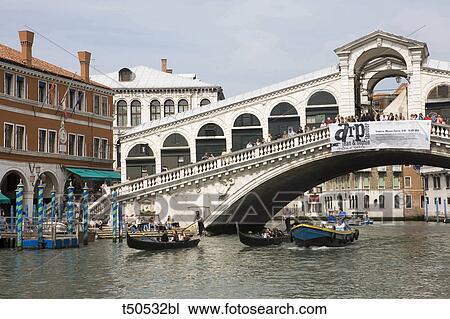 Stock Image - Italy, Venice. Rialto bridge on Canal Grande. Fotosearch
