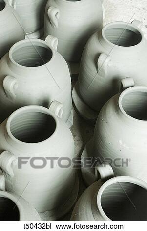 Stock Image - Morocco, hand made vases at Poterie de Fes 32 Ain Nokbi Route Sidi Harazem-Fes. Fotosearch
