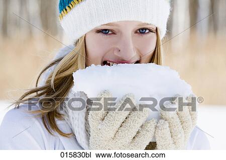 portrait of teenage girl licking on piece of snow View Large Photo Image Stock Image - portrait of teenage girl licking on piece of snow. Fotosearch